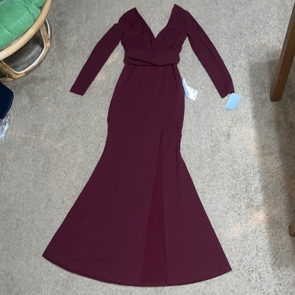 Dress‎ The Population Carmen Long Sleeve Trumpet Maxi Gown Dress Burgundy XS - Picture 4 of 12